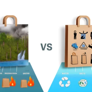 DALL·E 2024-11-15 21.03.16 - A realistic and balanced illustration comparing the environmental impact of paper bags versus plastic bags. On one side, the production of paper bags