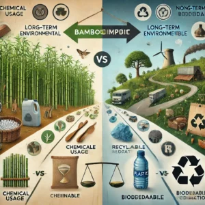 DALL·E 2024-11-15 21.56.01 - A realistic illustration comparing the environmental impact of bamboo products versus plastic products. On one side, bamboo products are shown, includ
