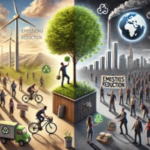 DALL·E 2024-11-15 22.12.33 - A realistic and motivational illustration showing the power of individual actions in addressing climate change. On one side, a single person is depict