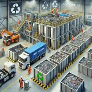 DALL·E 2024-11-21 22.04.00 - A realistic illustration of the recycling process for nickel-cadmium (Ni-Cd) batteries. The scene shows a modern recycling facility where batteries ar