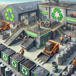 DALL·E 2024-11-21 22.21.27 - A realistic illustration of the recycling process for zinc-carbon and alkaline batteries. The scene features a recycling facility with labeled station